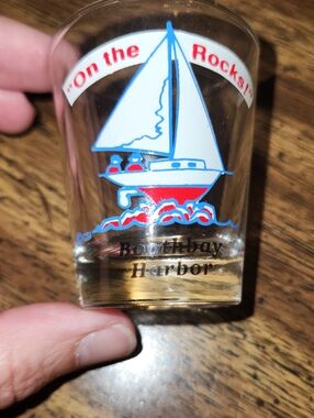Boat Harbor Sailboat Shot Glass - Red, Blue, White